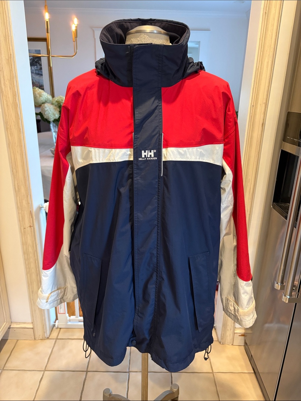 Helly Hansen Men’s Red, Navy & White Colorblock Raincoat